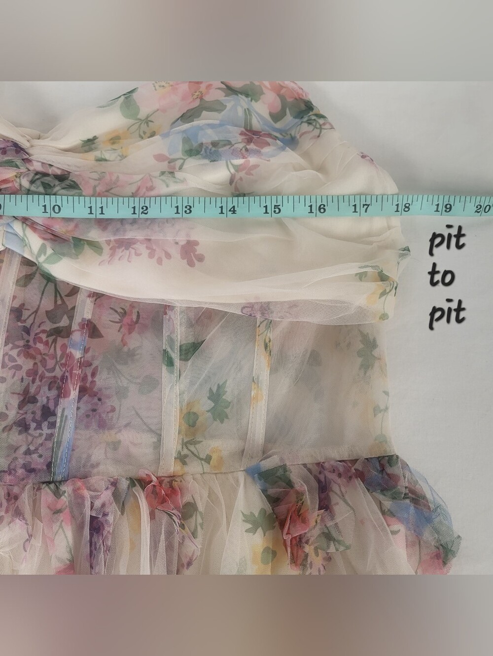Faeriesty Ruched Bustier Ruffle Trim Hem Floral Print Tube Maxi Dress Size 1XL - Picture 13 of 16